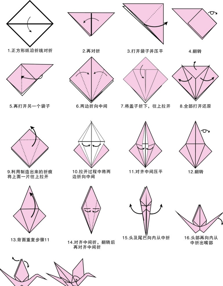 千纸鹤 折叠法 图解 其他设计 矢量