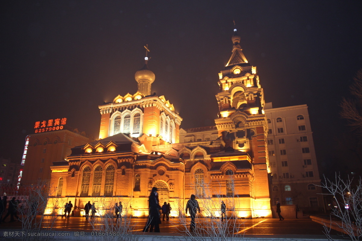 哈尔滨 教堂 国内旅游 旅游摄影 霓虹灯 人文景观 夜色 哈尔滨教堂 游人 哈尔滨风景 家居装饰素材 灯饰素材