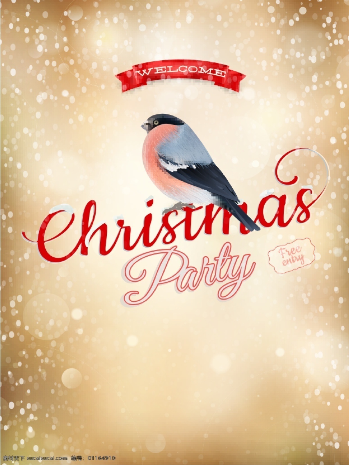 精美 圣诞 红 腹 灰雀 海报 鸟 圣诞节 圣诞派对 丝带 红腹灰雀 节日素材