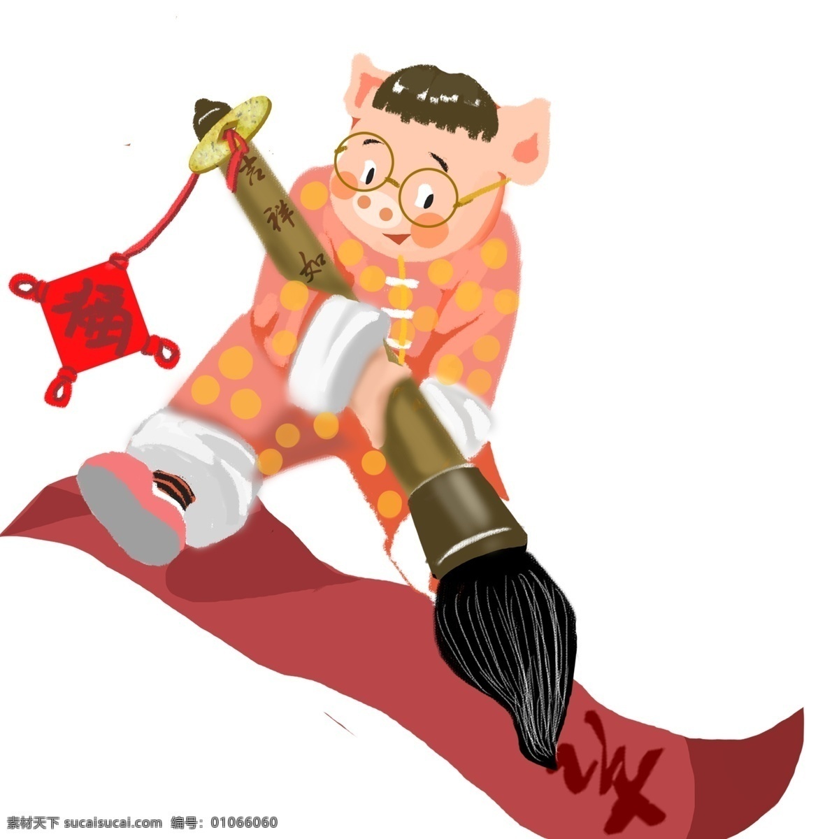 猪年 手绘 卡通 角色 喜庆 欢乐 可爱 形象 暖色 氛围 新意