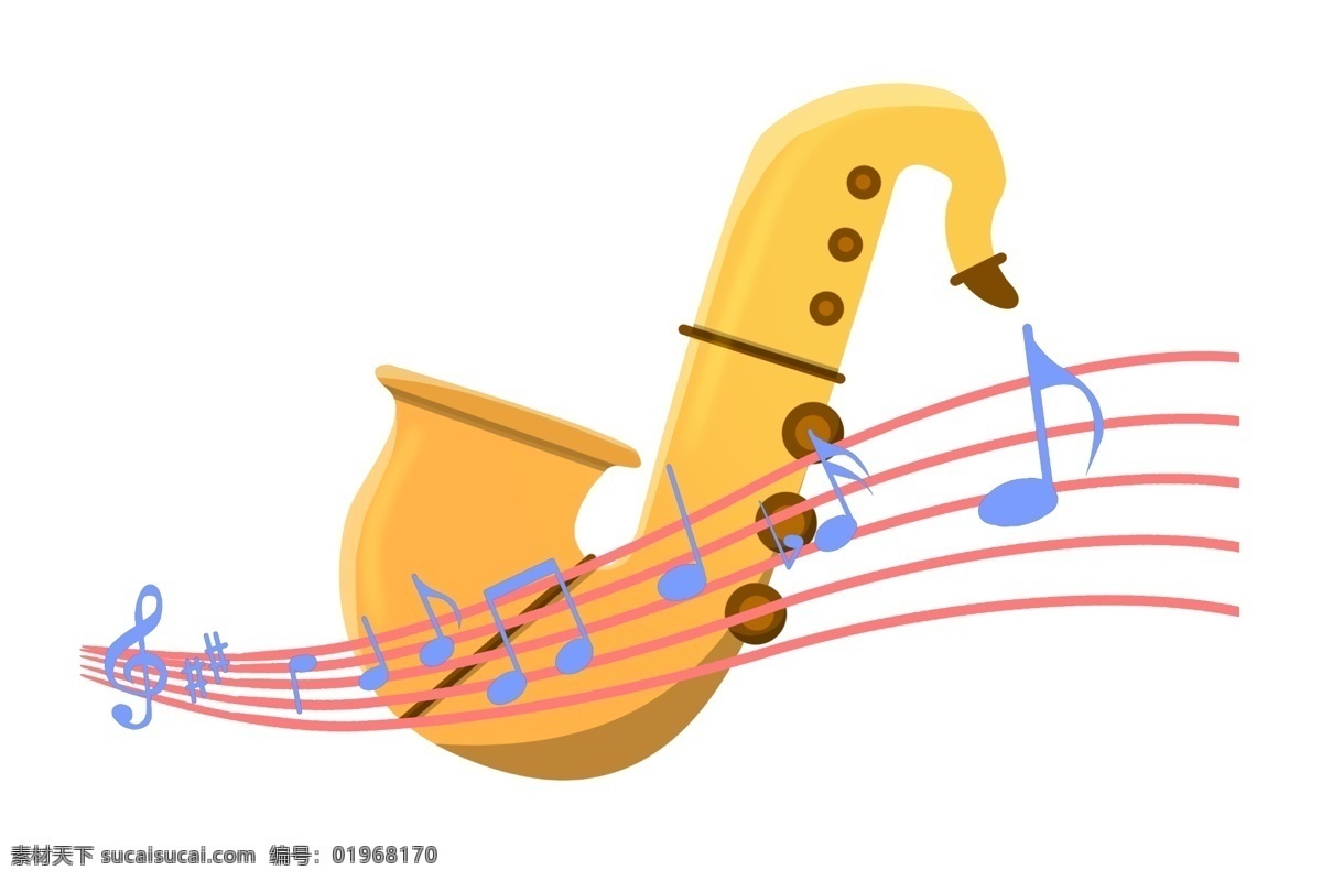 西洋 乐器 萨克斯 插画 音符 精致 乐器萨克斯 吹乐器 黄色萨克斯