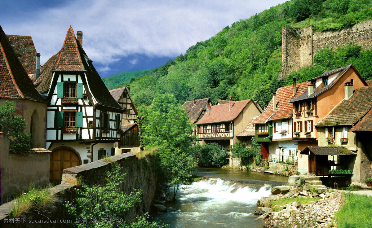 青山 民间 建筑 青山绿水 山水 山水风景 民间建筑 家居装饰素材 山水风景画