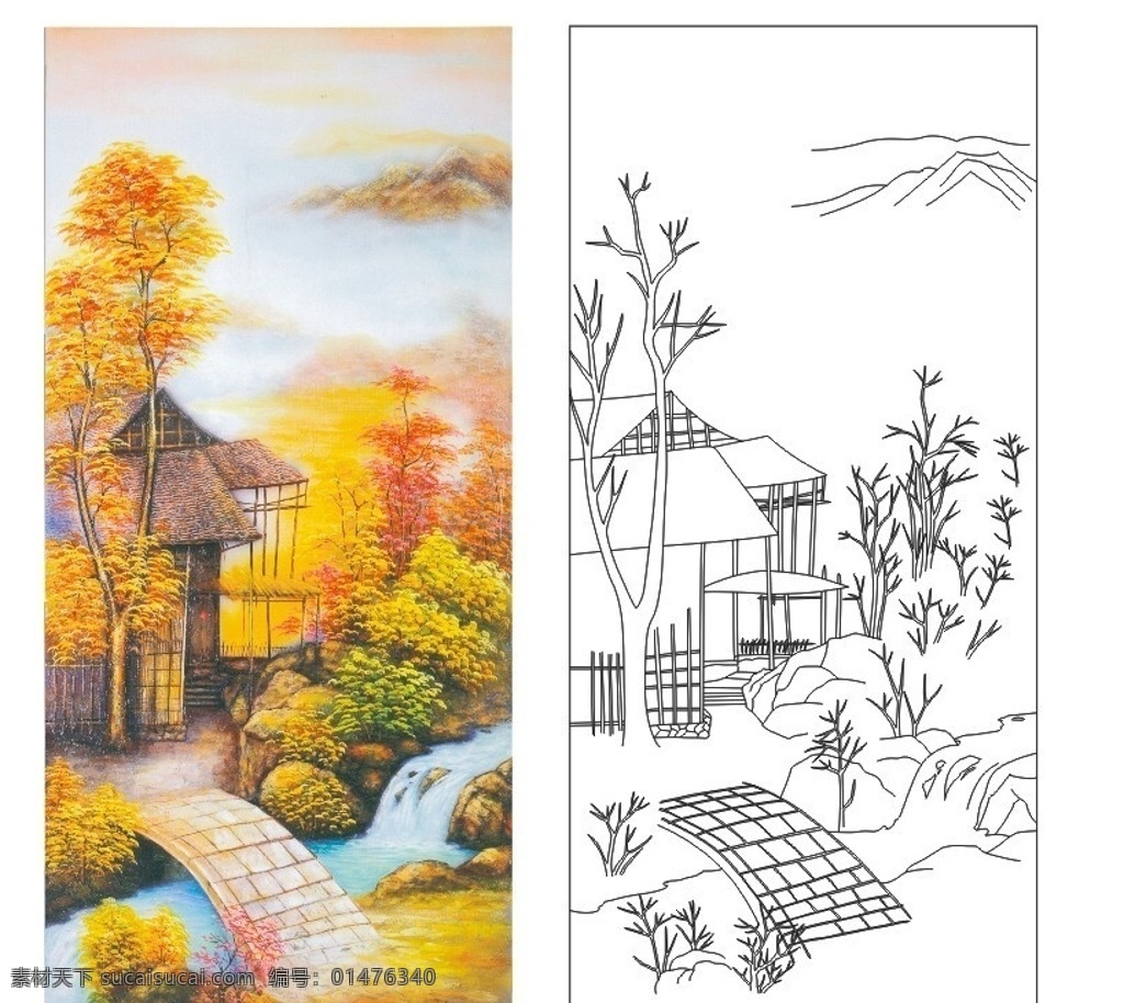 油画 2012 小桥溪水 雕刻 线条图 艺术玻璃 美术绘画 文化艺术 矢量