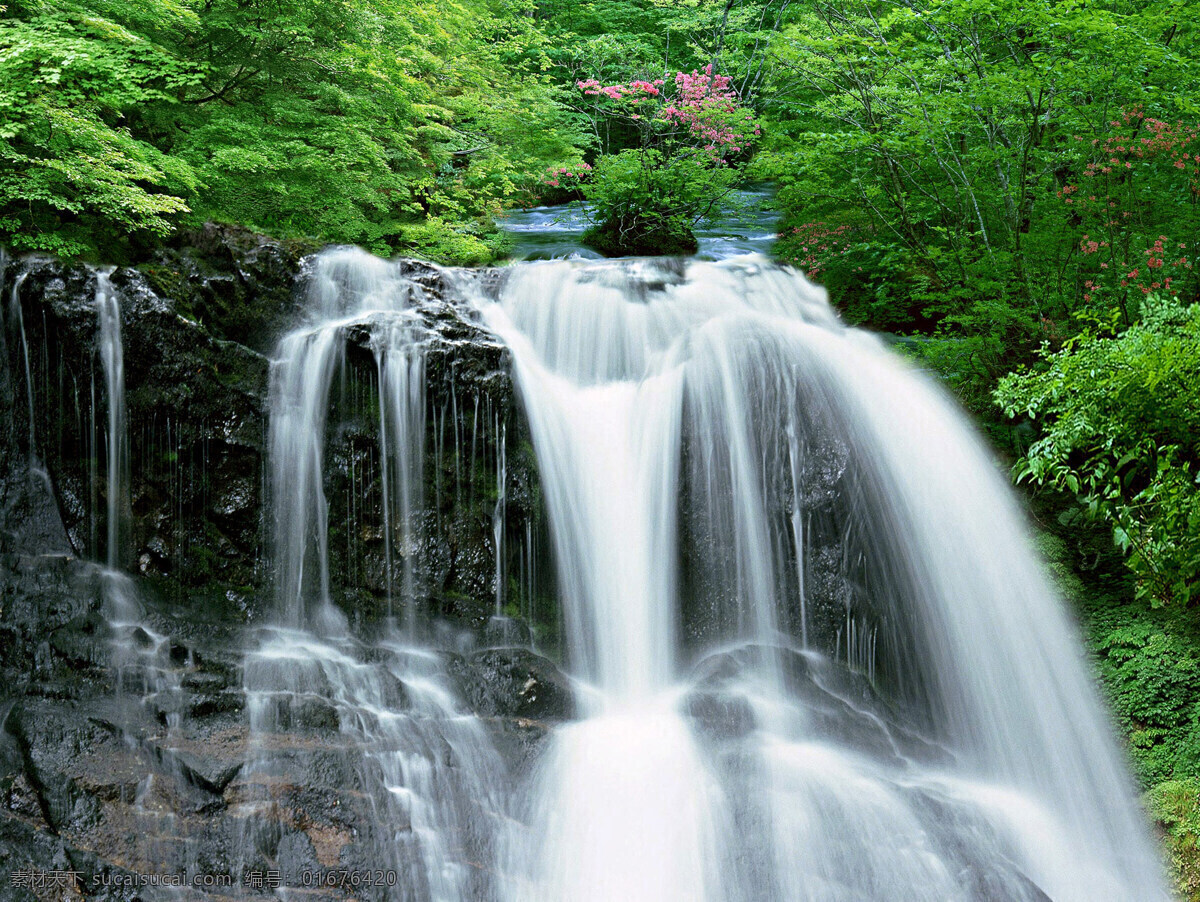 山水画 风景 自然风光 森林图片 大自然 瀑布 绿色景物 流水 墙纸 壁纸 电脑壁纸 自然景观