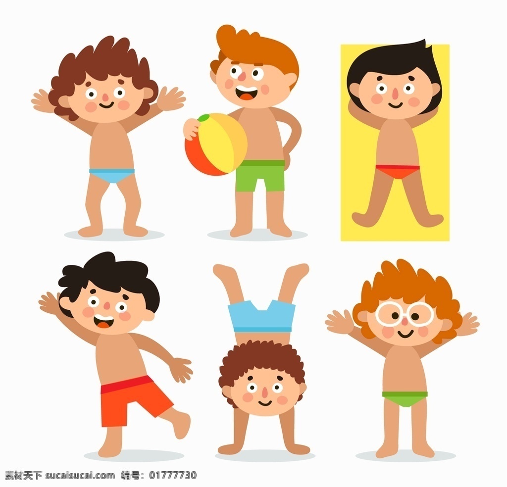 儿童泳装插图 童装 儿童 沙滩 孩子 男孩 假期 插图 假日 孩子们 泳装 泳衣男孩