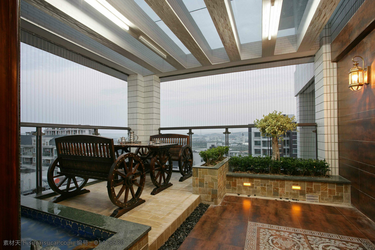 壁灯 地板 古典马车 阳台 高贵 典雅 风格 室内设计 国外马车 家具一角 家居装饰素材
