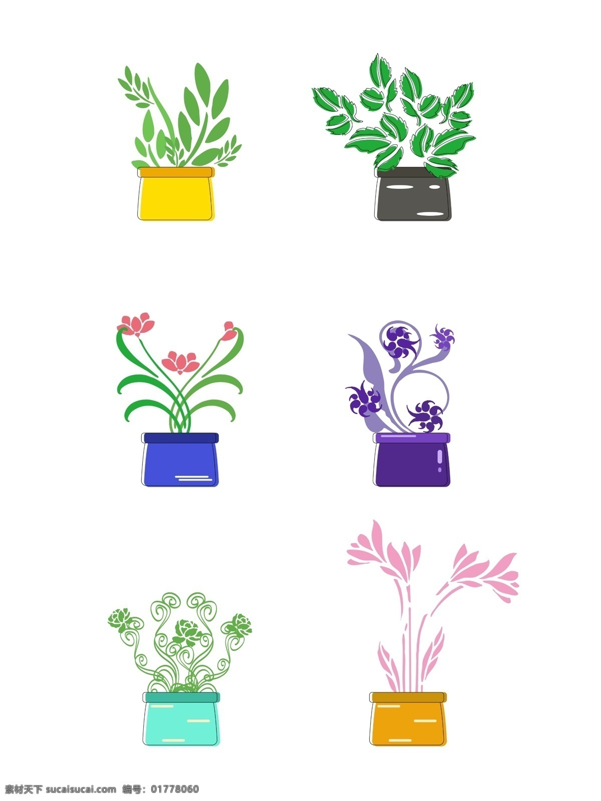 绿色 花盆 植物 装饰 元素 商用 花卉 草 绿叶 盆栽 花 免抠图