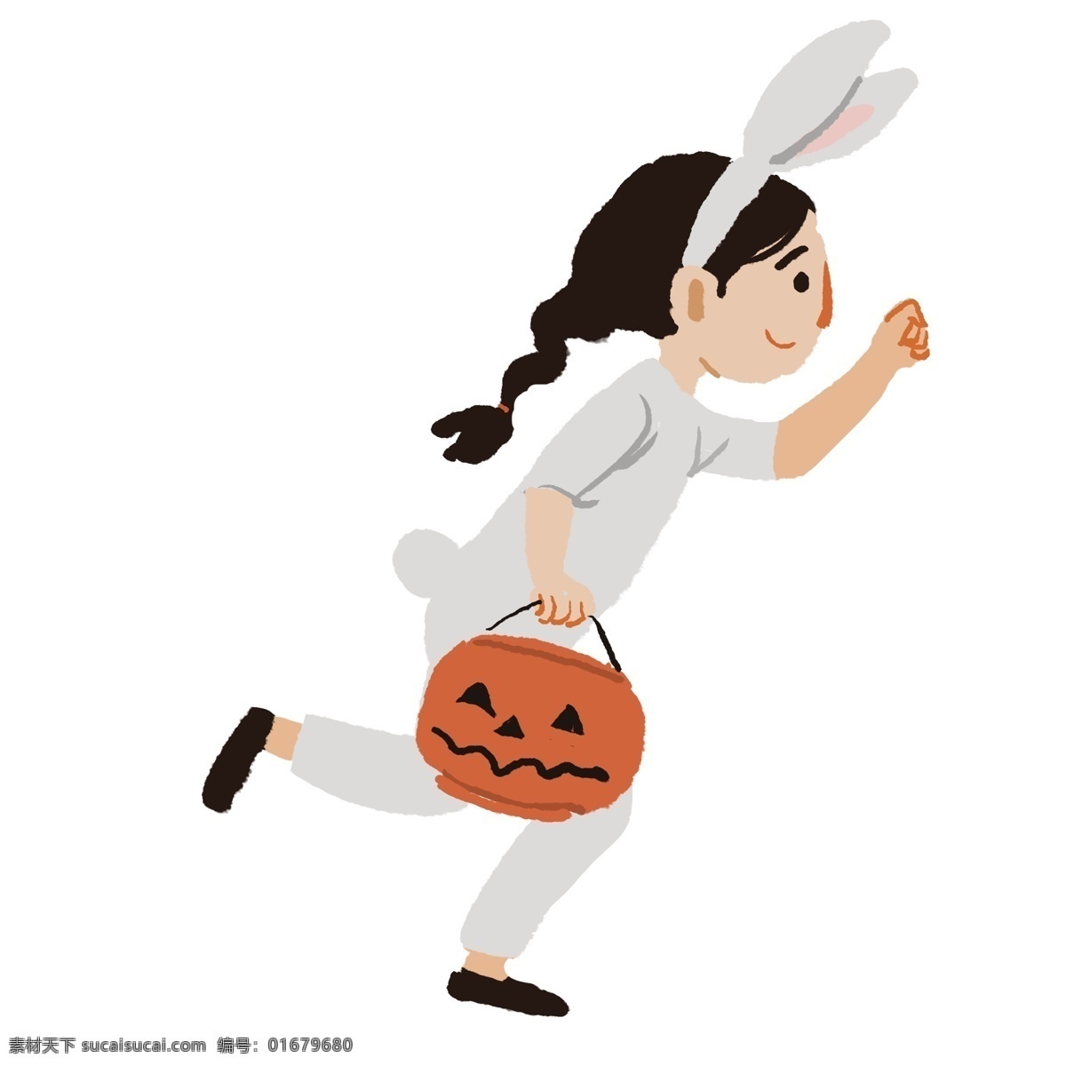 兔 耳朵 女孩 商用 元素 卡通 可爱 小孩 南瓜灯 人物设计 兔耳朵