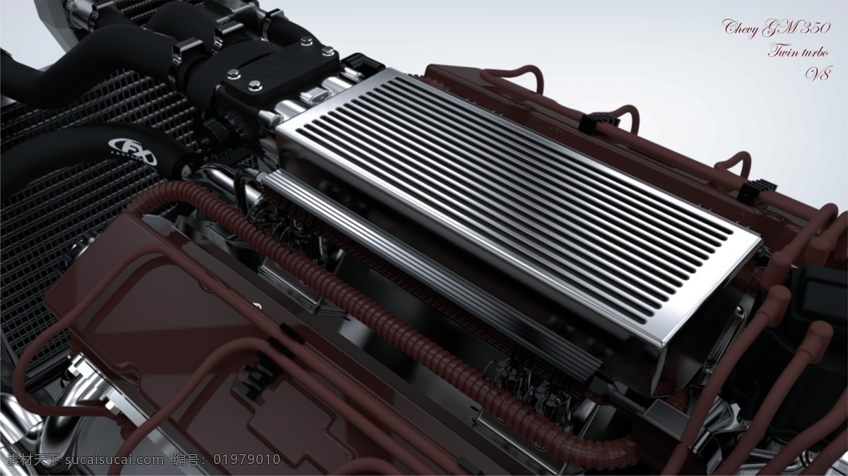 雪佛兰 v8 双 涡轮 增压 发动机 keyshotrendering v8引擎 涡轮增压 3d模型素材 其他3d模型