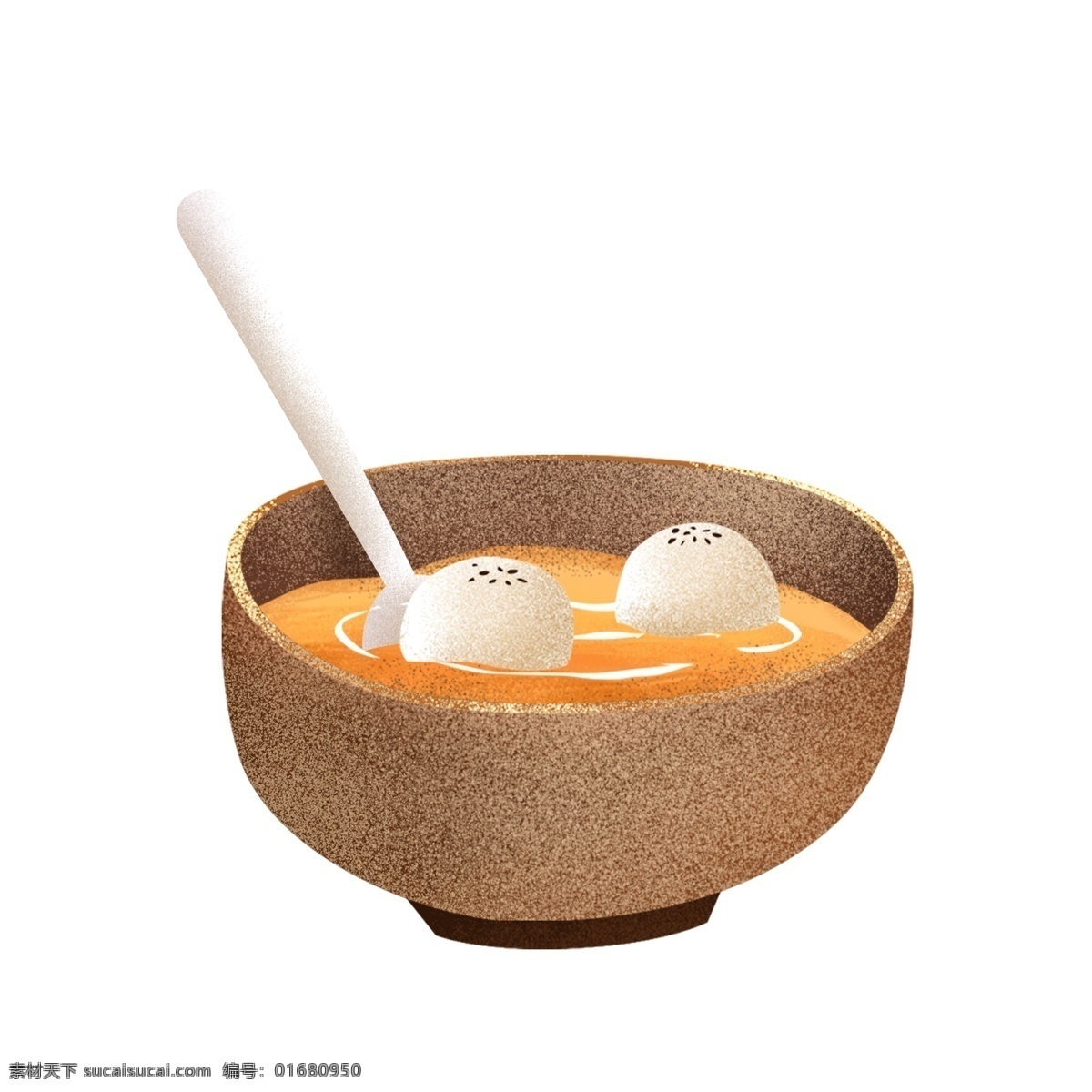 手绘 碗 美味 汤圆 卡通 插画 美食 勺子 丸子