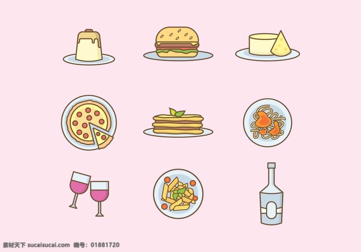 意大利 菜 美食 图标 食物图标 扁平化食物 食物 美食插画 矢量素材 美食图标 意大利菜 甜品 披萨 红酒 芝士 汉堡