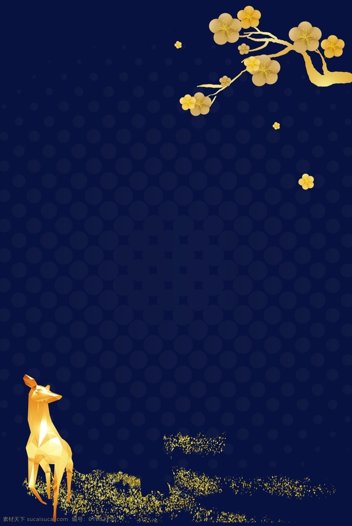 新式 中国 风 创意 背景 合成 中国风 简约 金色 蓝金背景 鹿 中式