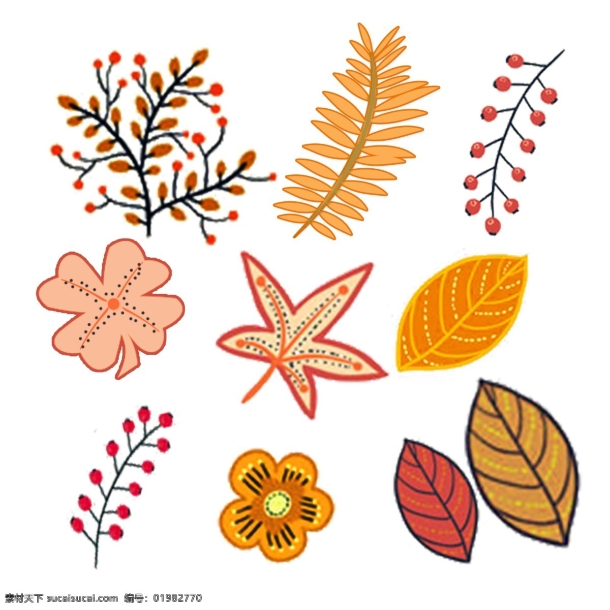 简单 卡通 手绘 秋季 元素 图案 自然 植物 秋天 季节 装饰