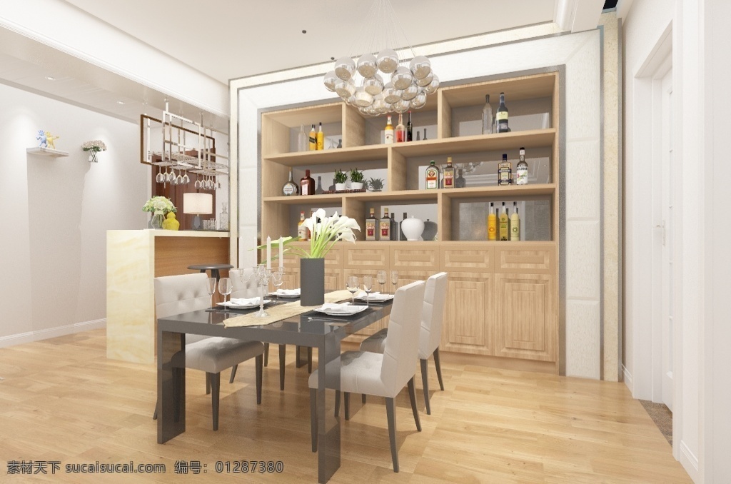 现代 简约 餐厅 装饰装修 效果图 装饰画 餐桌 室内设计 简约风格 简约餐厅 餐厅效果图 边柜 室内装修 3d模型