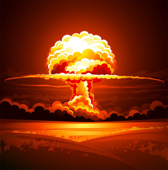核战争 爆炸 核爆炸 蘑菇云 原子弹爆炸 核武器 爆炸漫画 底纹背景 底纹边框 矢量素材