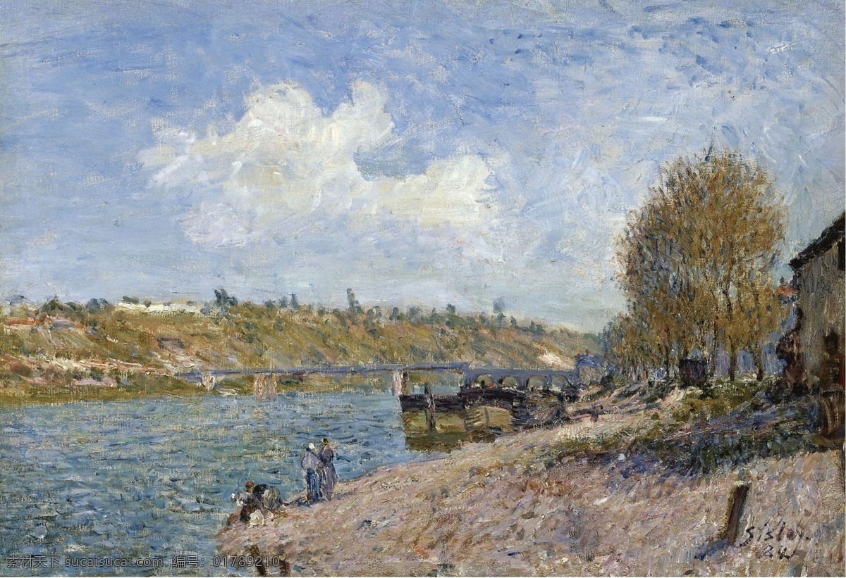 大师 画家 风景画 静物 油画 建筑 装饰画 bank river the at laundresses sisley alfred 人物 高清 西方 国外 现代 家居装饰素材