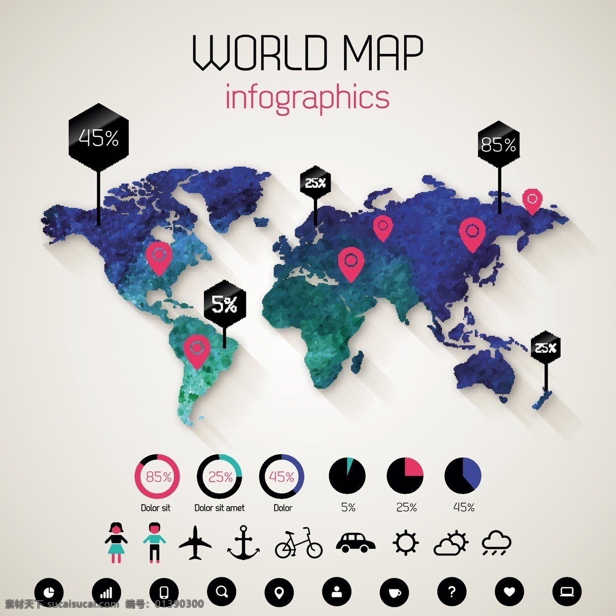 精致 世界地图 信息 图 eps格式 矢量图 数据分析 图标 信息图 矢量 其他矢量图