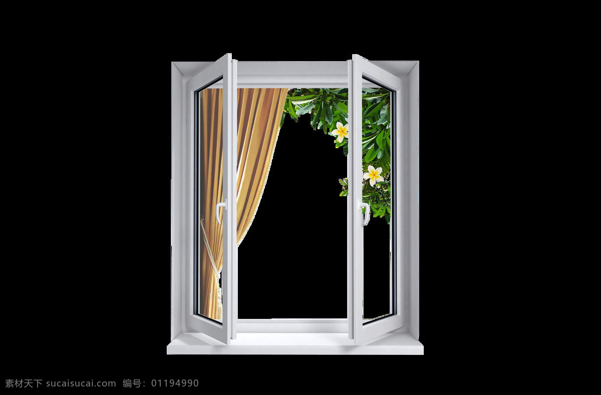 白色 平开窗 户 元素 png元素 玻璃 窗户 窗帘 免抠元素 透明素材