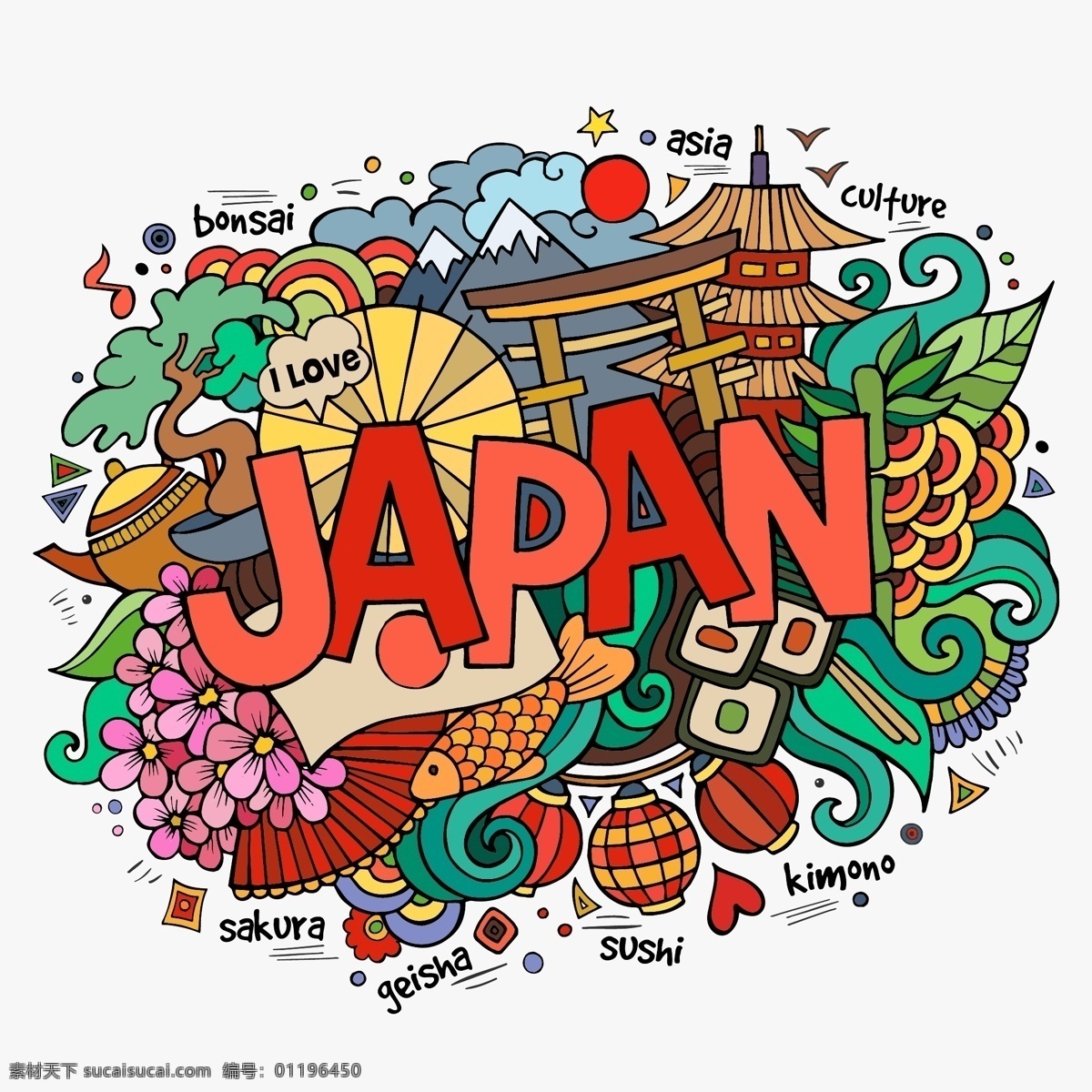 时尚 创意 日本 旅行 元素 插画 建筑 特色
