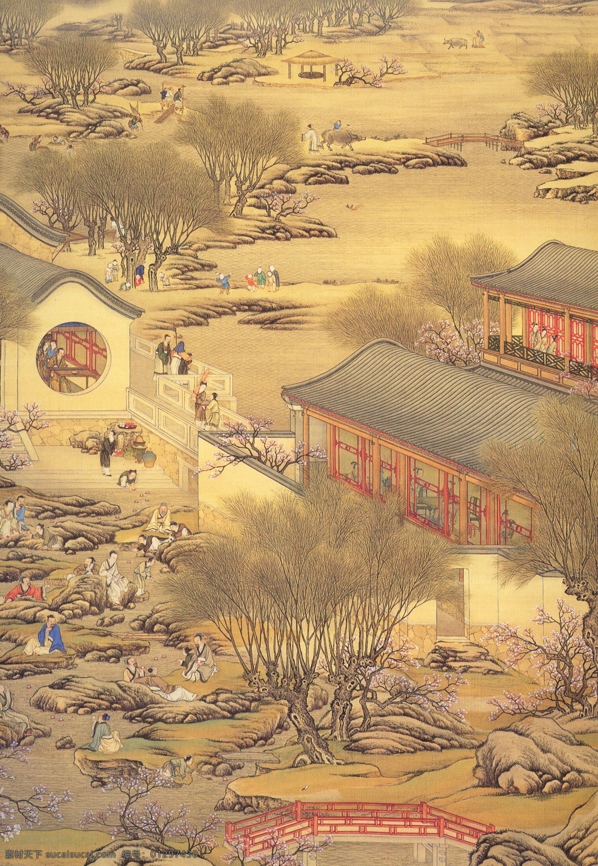 古建筑 画 人物画 古藏画 设计素材 人物名画 古典藏画 书画美术 黄色
