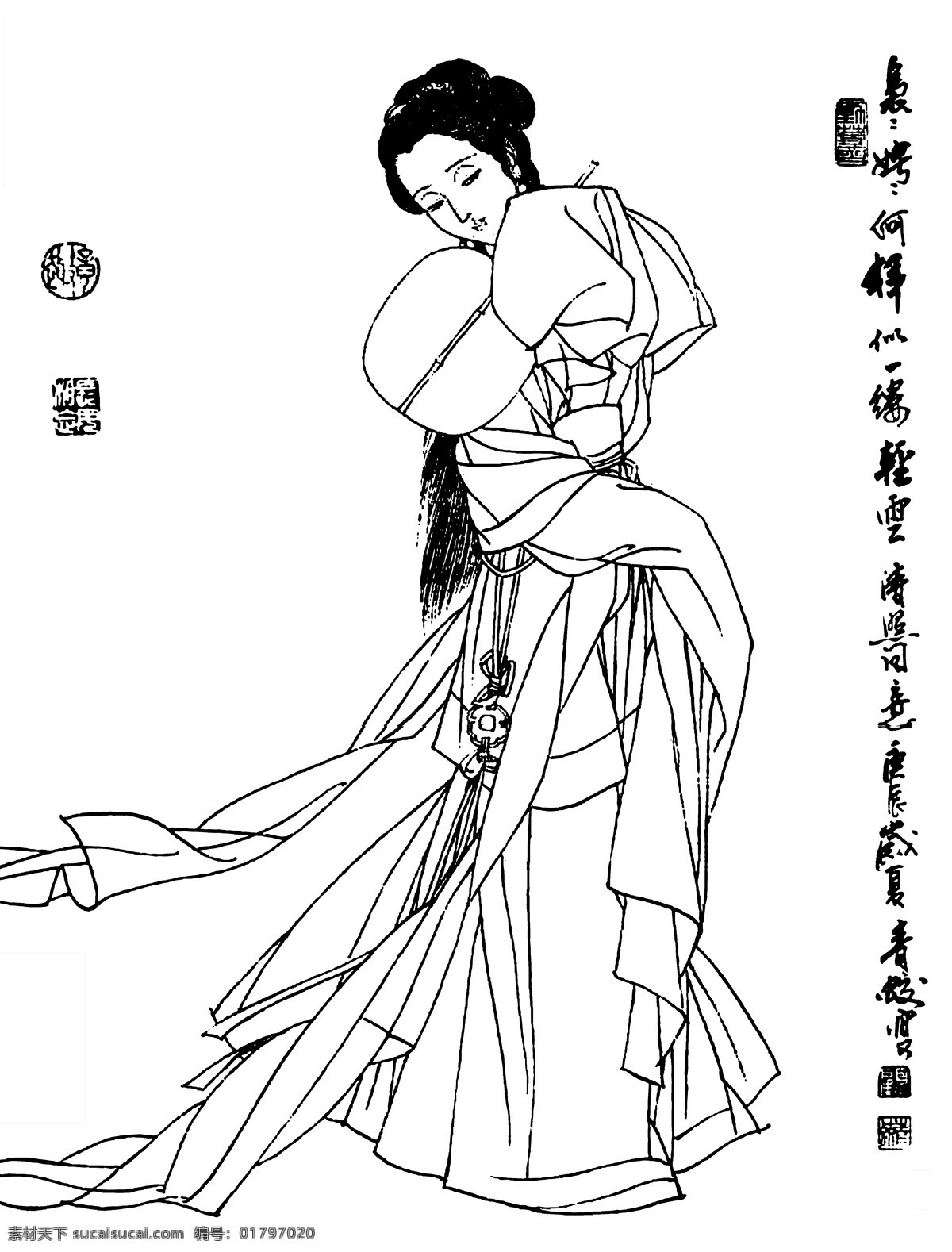 古代仕女图 线条图 古代美女 人物图库