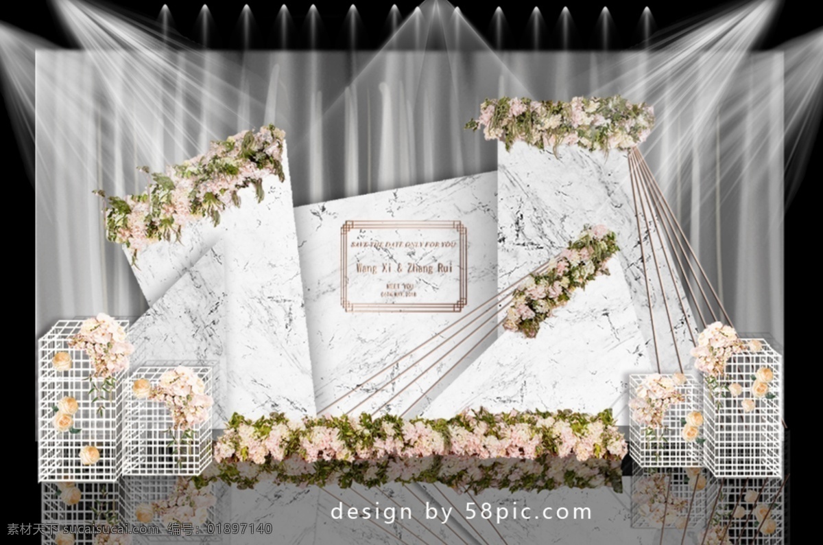 大理石 室内 婚礼 迎宾 区 效果图 婚礼设计 简约 网格 线条 婚礼效果图 布幔