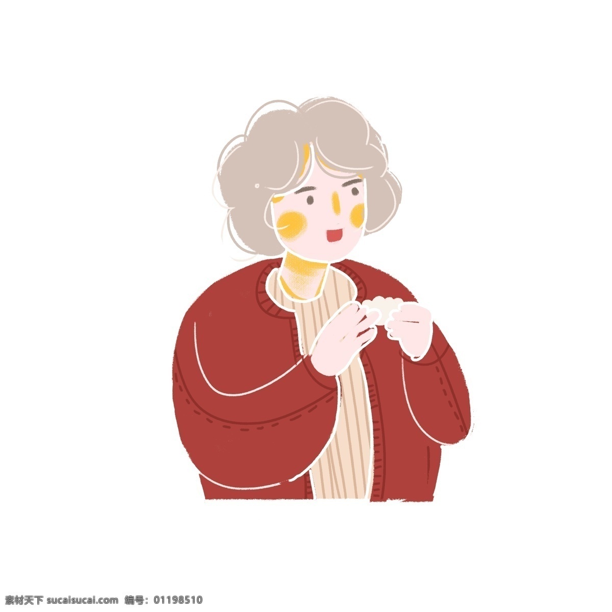 彩绘 冬至 包 饺子 老奶奶 扁平化 可爱 节日 人物 插画 包饺子 老人 卡通设计