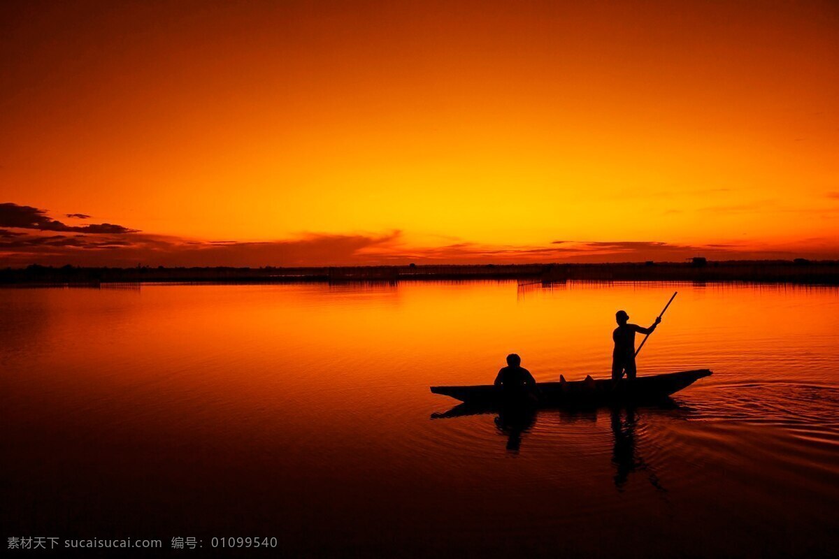 日出渔船图 钓鱼 渔船 日出 越南 香河 暖色 橙色