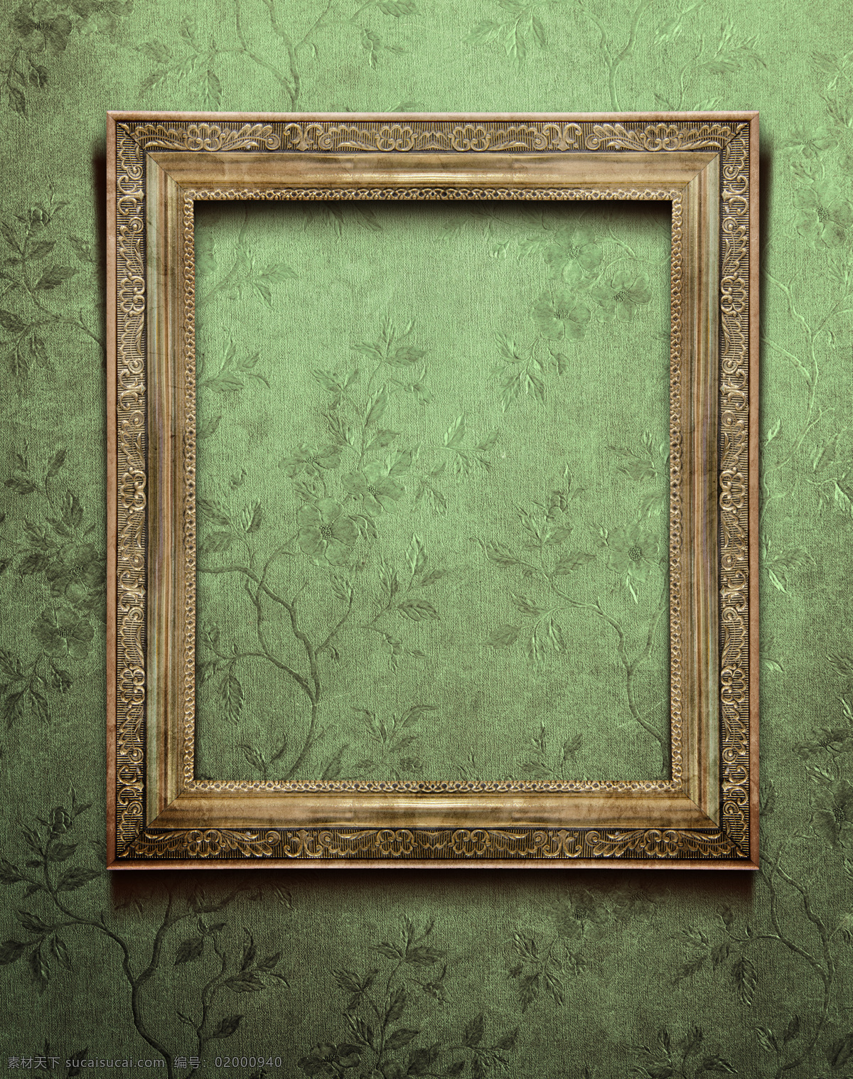 绿色 花纹 背景 上 画框 相框 壁纸 绿色花纹壁纸 室内设计 环境家居 黑色
