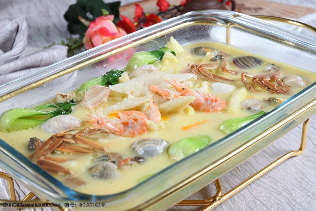 金汤 海鲜 面疙瘩 虾 蟹 蛤蜊 青菜 传统美食 餐饮美食