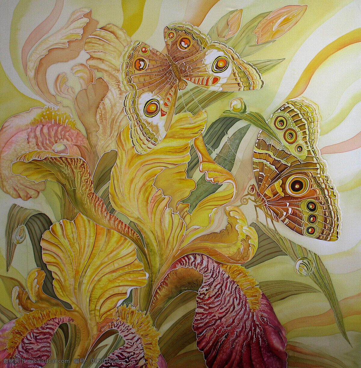 蝴蝶 花 艺术画 画 彩色 文化艺术 绘画书法