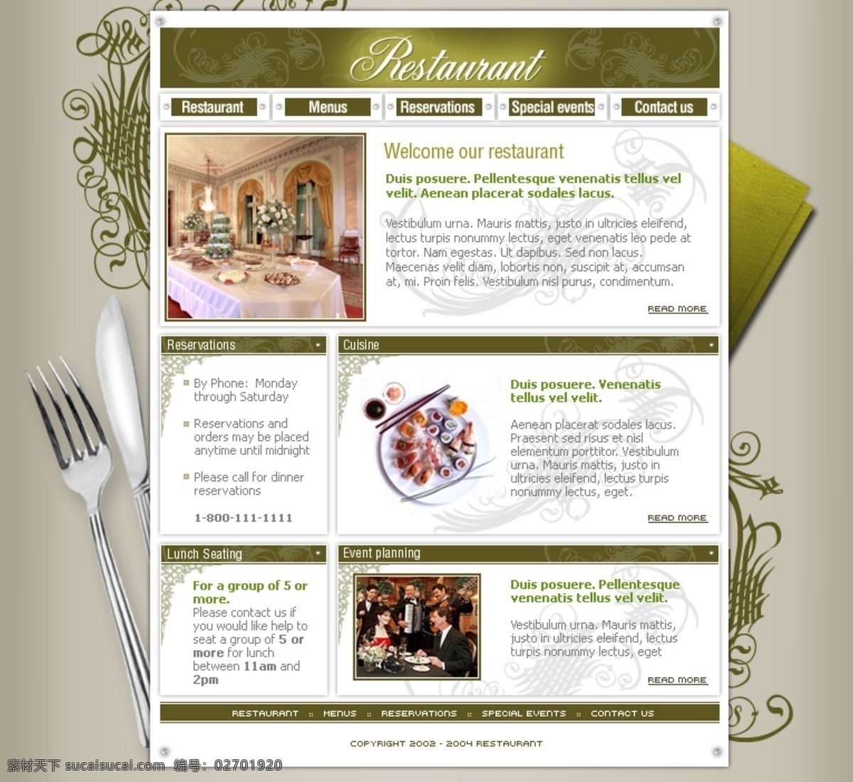 欧美 餐厅 古典 风格 网页模板 网页素材