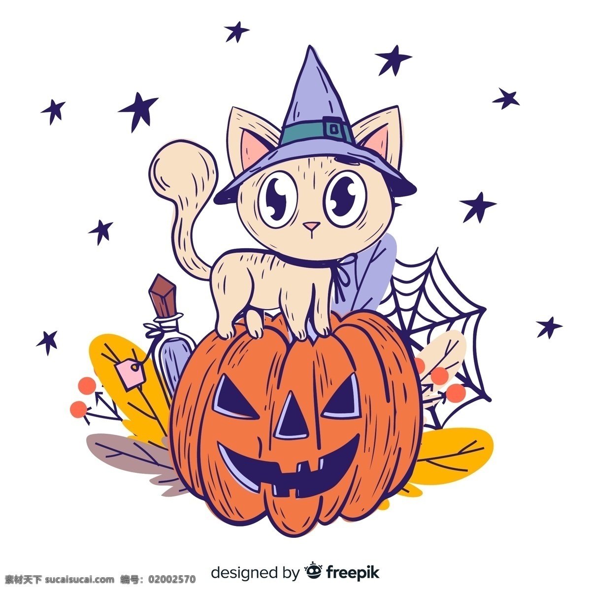 南瓜头上猫咪 矢量素材 魔法药水 万圣节 彩绘 南瓜头 猫咪 蜘蛛网 树叶 星星 精美 装饰 时尚背景 酷炫 潮流 背景 矢量图 背景图 底图 包装设计 设计元素 科技 板报 海报 模板 办公 企划 节假日 矢量 文化艺术 节日庆祝