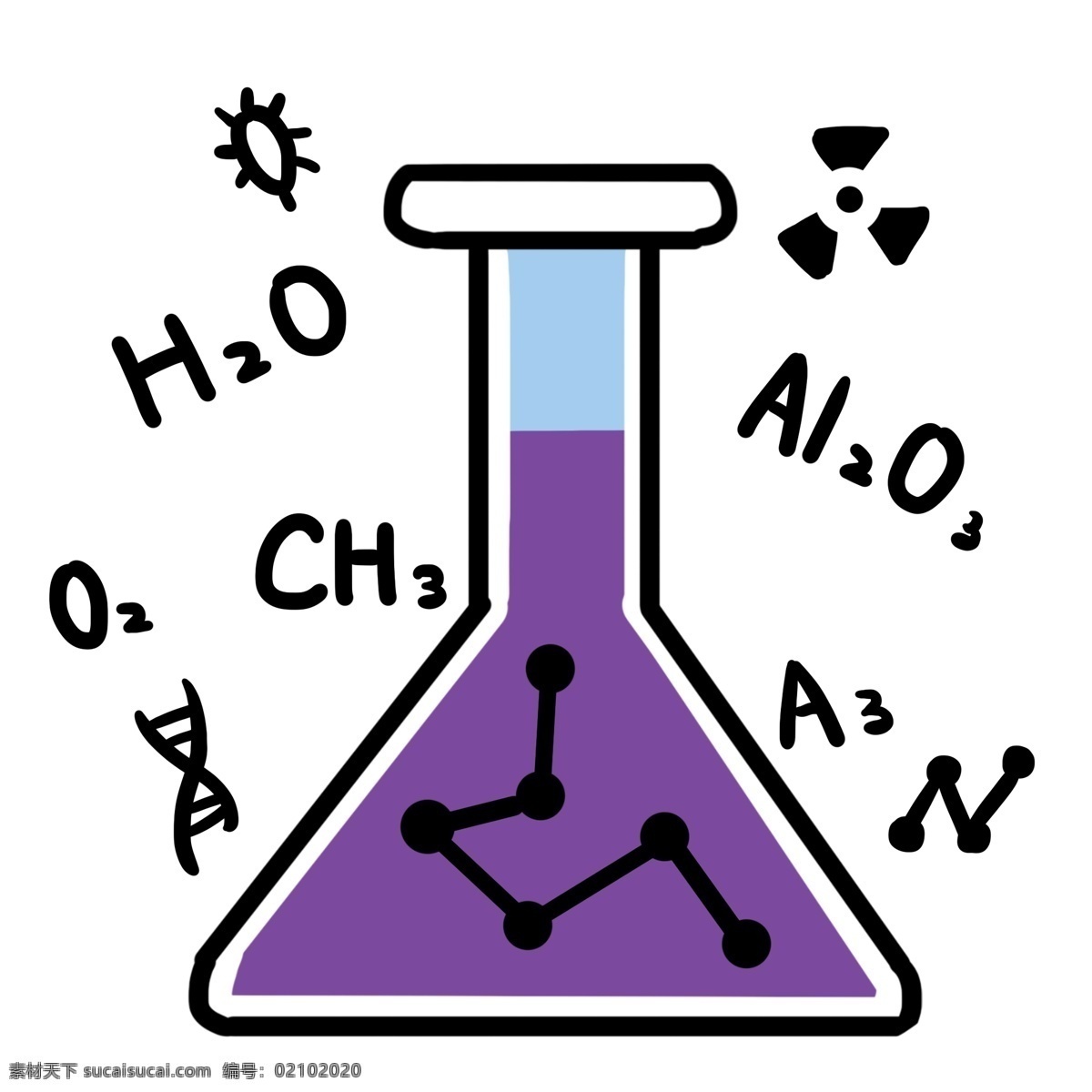 化学 仪器 锥形 瓶 插画 锥形的瓶子 卡通插画 化学仪器 化学器具 化学用品 化学插画 紫色的液体