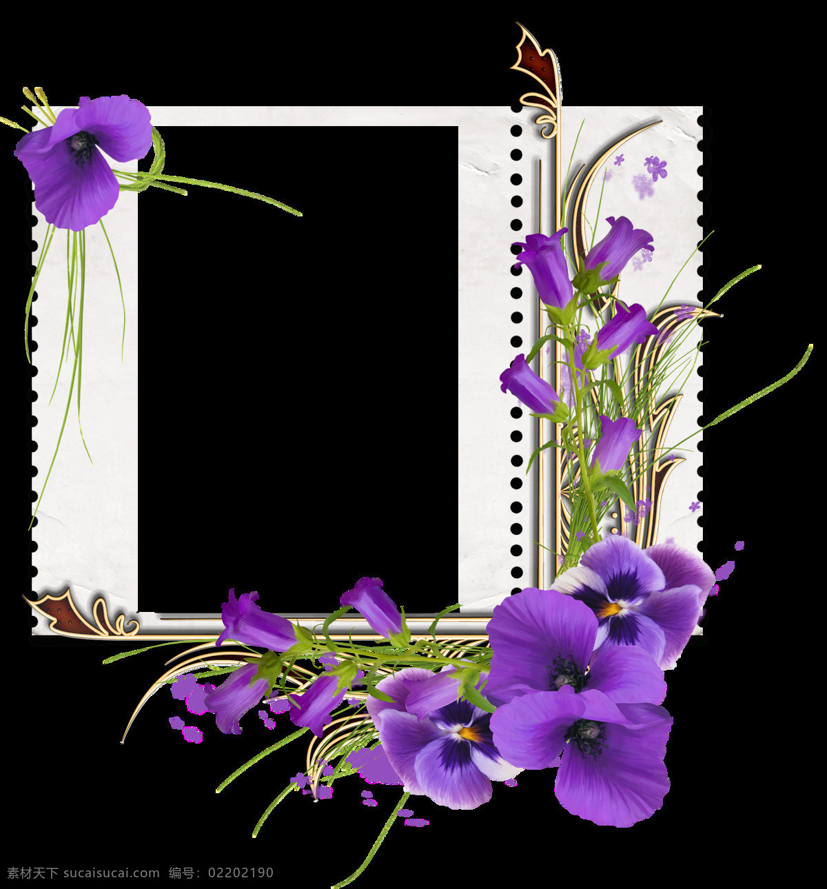 现代感 简约 框架 透明 紫色 鲜花 枝叶 纹理 透明素材 免扣素材 装饰图片