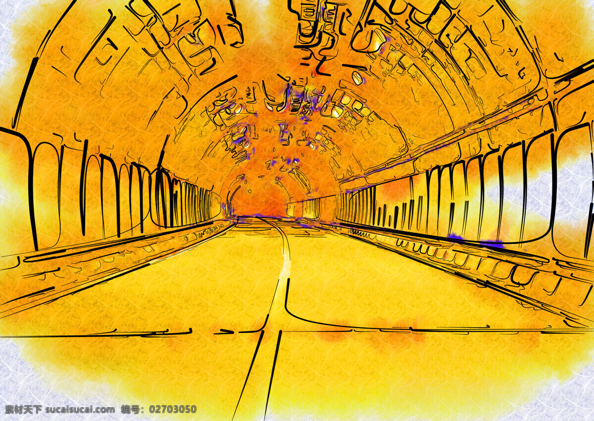 黄色 隧道 抽象 道路 艺术 装饰素材 家居装饰素材 室内装饰用图