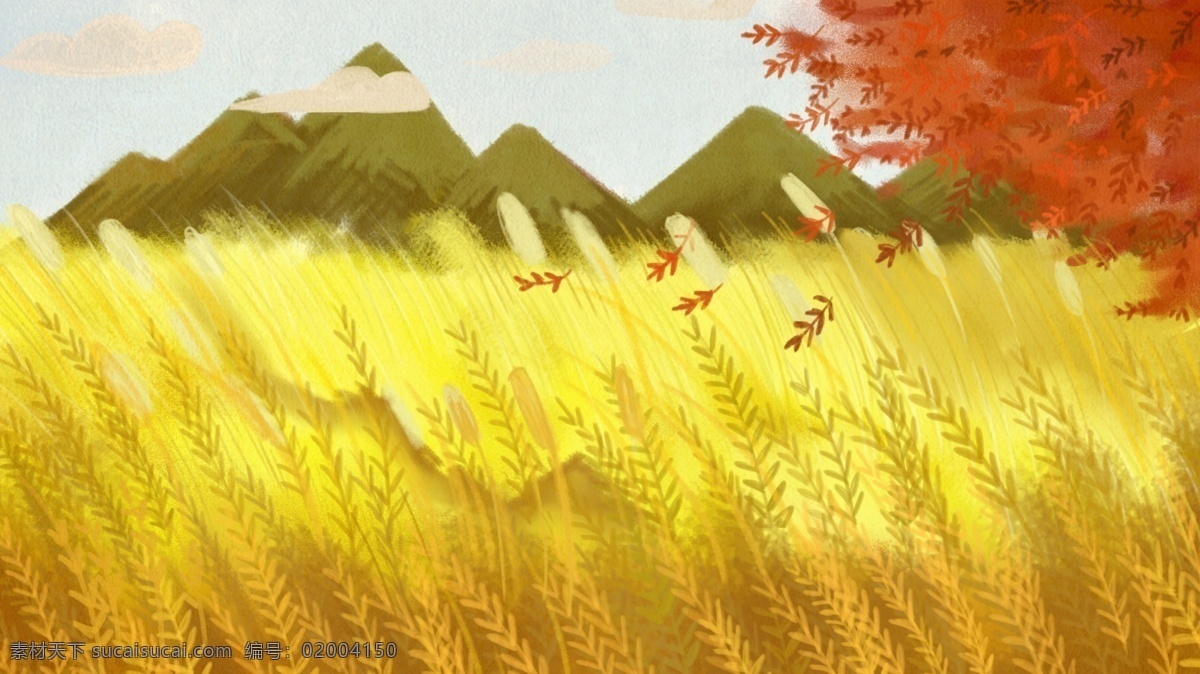 彩绘 唯美 小麦 背景 秋季 背景素材 卡通背景 麦田 插画背景 广告背景 psd背景 手绘背景