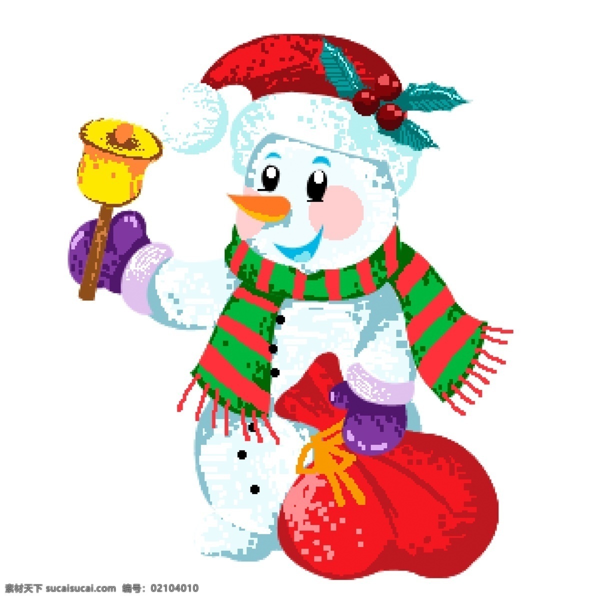 手绘 卡通 装扮 成 圣诞老人 可爱 雪人 原创 元素 礼物 圣诞节 原创元素 摇铃铛 铃铛 西方节日