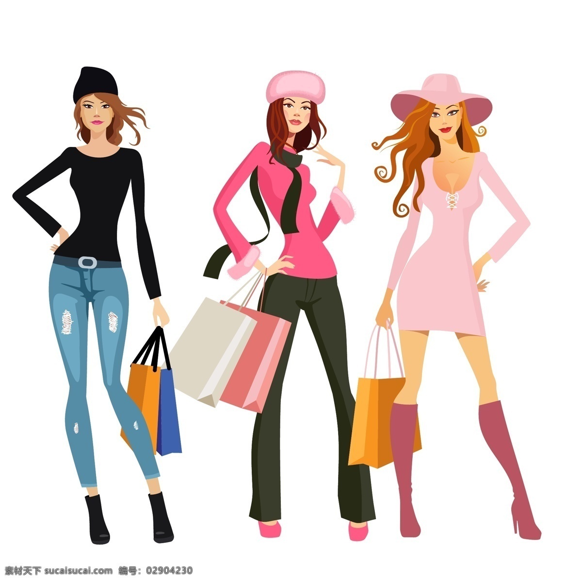 时尚购物女人 购物人物 女人 女性 手绘 淡彩 矢量 购物 手提袋 矢量人物 人物图库 女性妇女