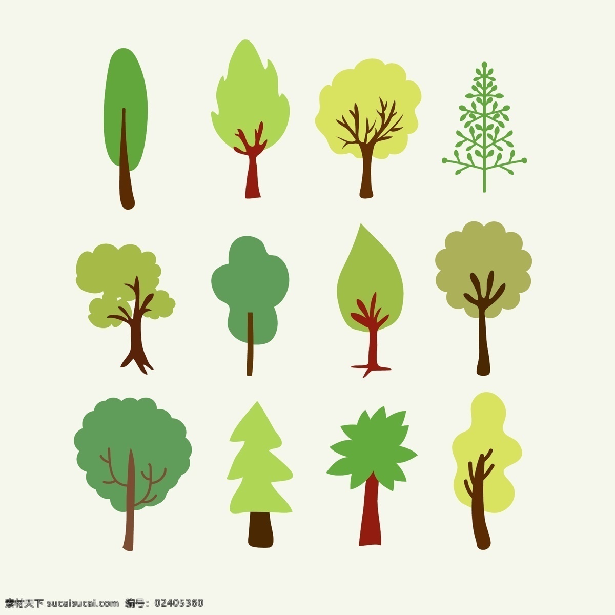 森林树木图形 森林 树木 向量 集合 树 自然 绿色 地势平坦 林木 元素 图形 符号 设置 收藏 最新矢量素材 白色