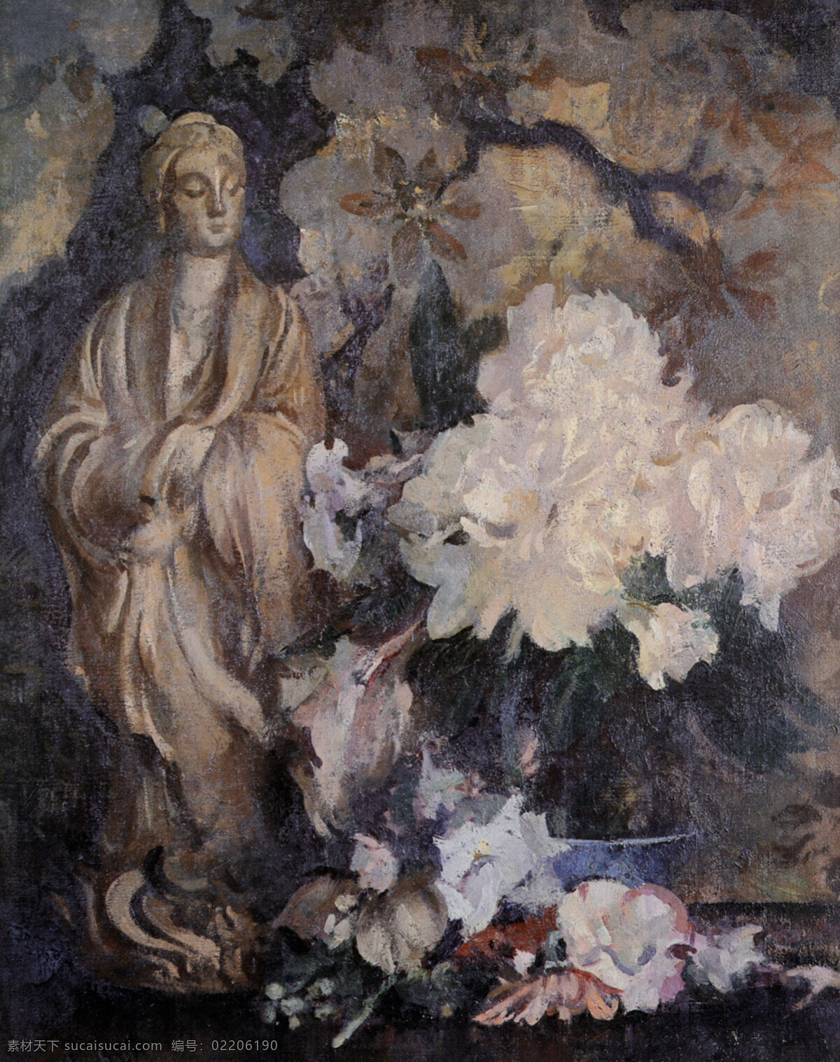 东方 雕像 雕塑 花 绘画书法 静物 世界名画 文化艺术 西洋油画 东方的的雕像 油画 装饰素材
