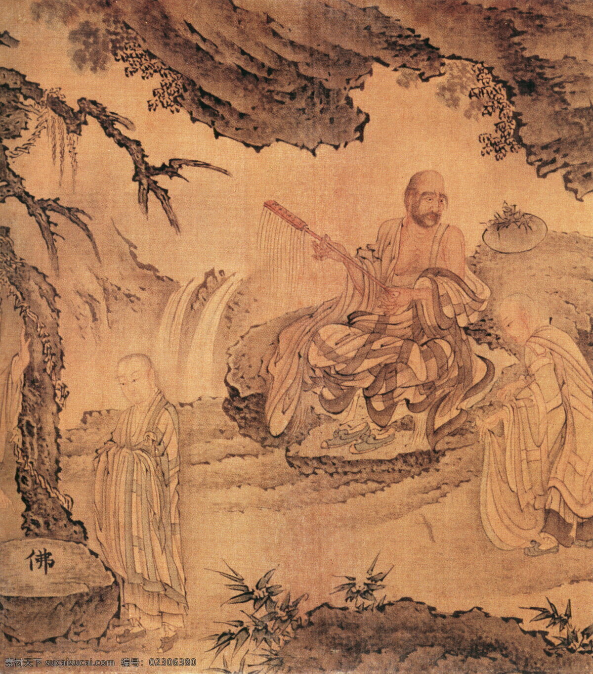 达摩 六 代 祖师 神仙佛像 中国古画 设计素材 古典藏画 书画美术 棕色