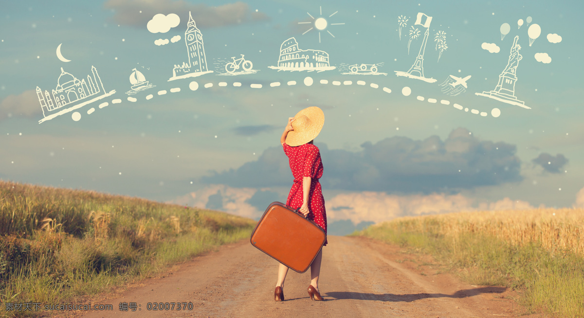 马路 上 行李箱 女孩 旅行 旅游 度假 旅行箱 其他类别 生活百科