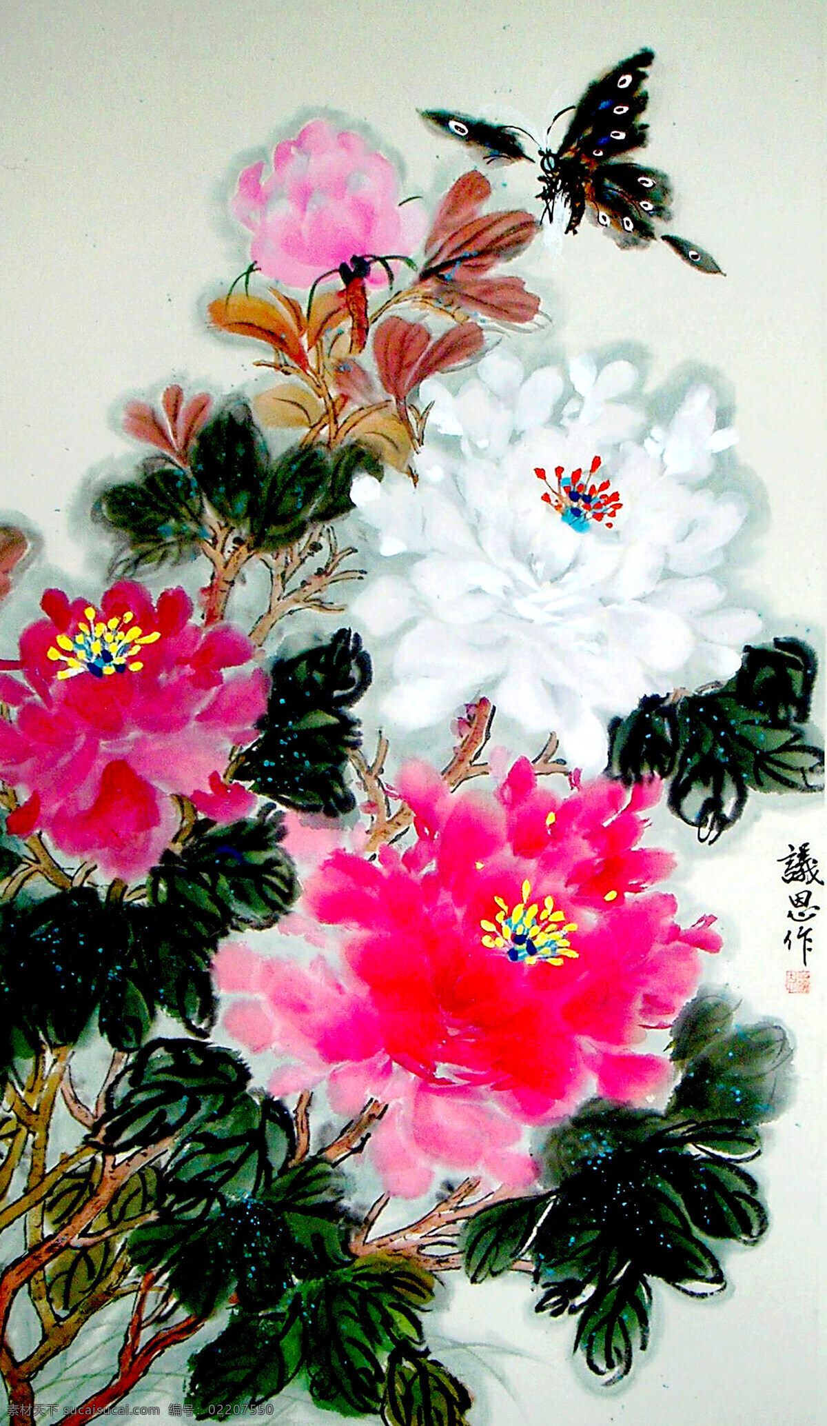 彩墨画 国花 国画艺术 蝴蝶 花木 绘画 绘画书法 牡丹花 花香蝴舞 中国画 水墨画 牡丹画 飘香 书法 印章 国画牡丹3 文化艺术 装饰素材 雕刻 图案