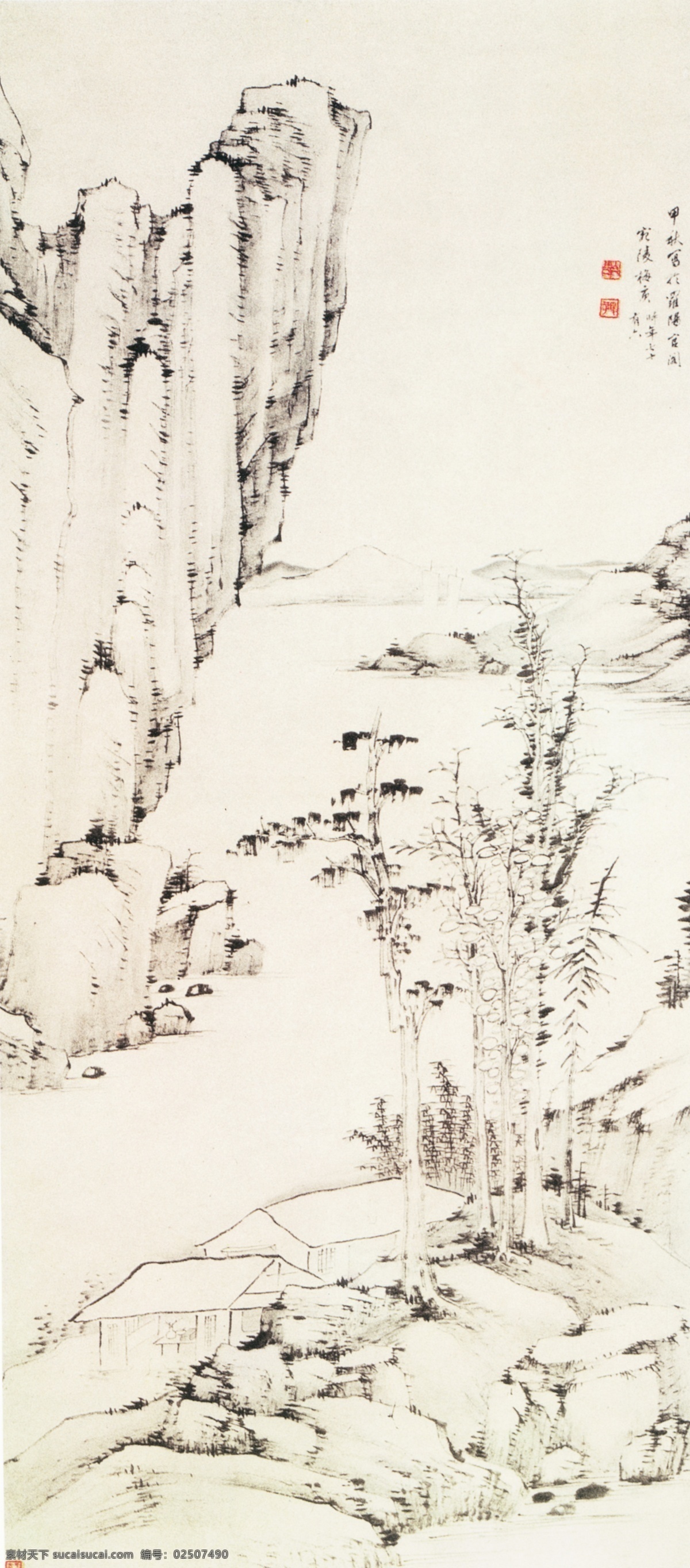 秋林书屋图 山林 书屋 山水画 背景墙 装饰画 贴图 壁纸 墙纸