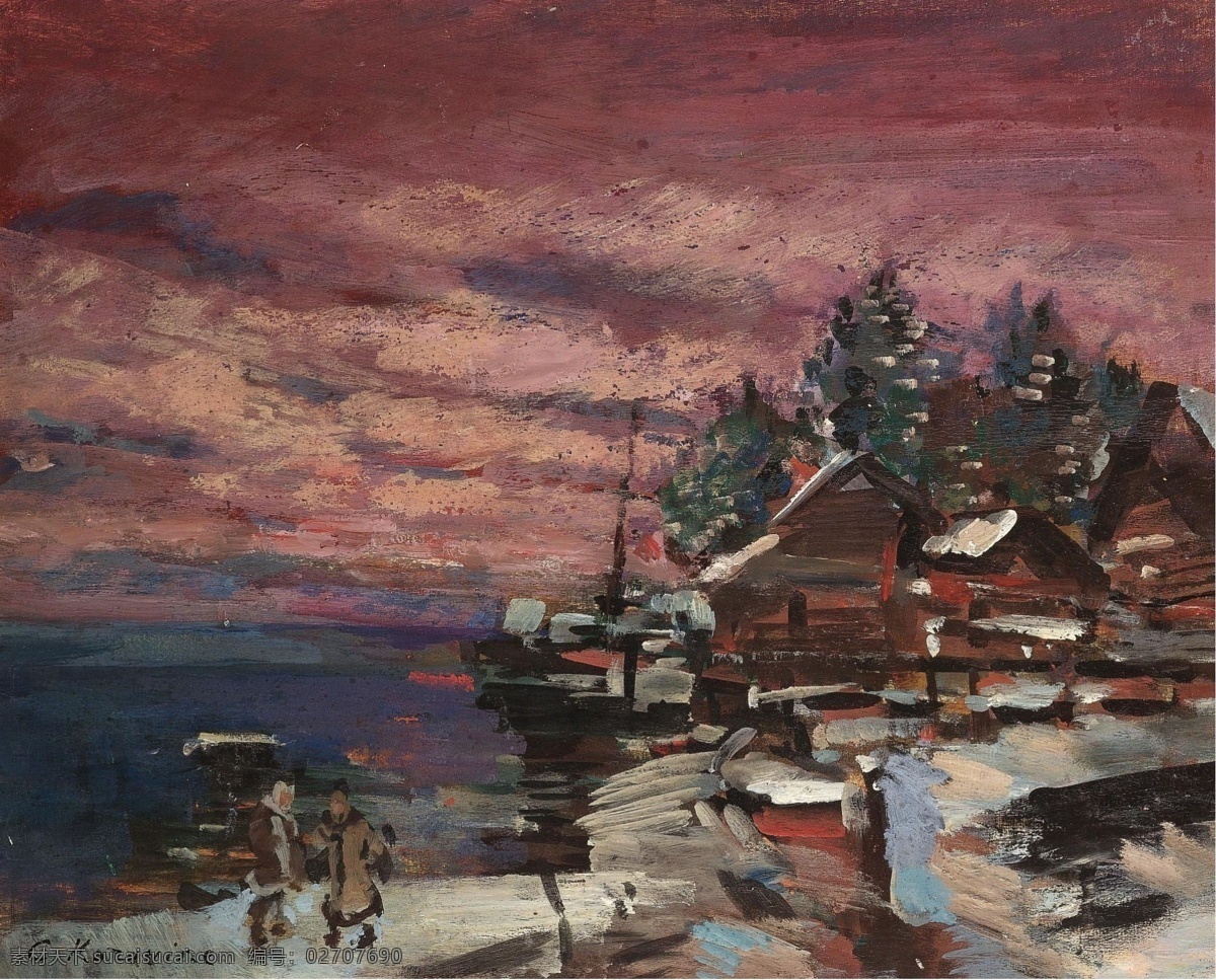 大师 画家 风景画 静物 油画 建筑 装饰画 winter village korovin constantin 人物 高清 西方 国外 现代 家居装饰素材