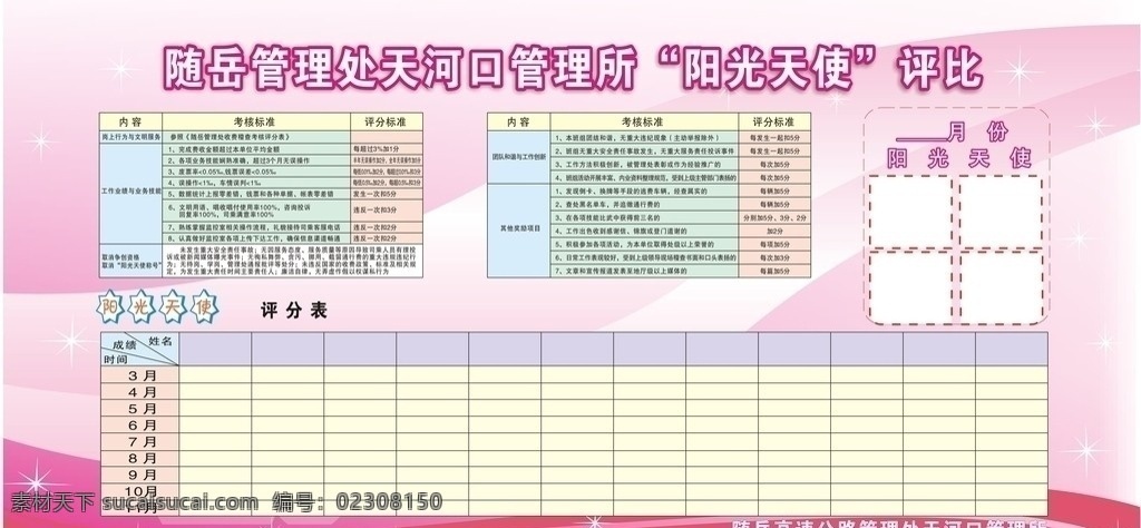 职责牌 评比表 阳光 天使 评分表 展板模板 矢量