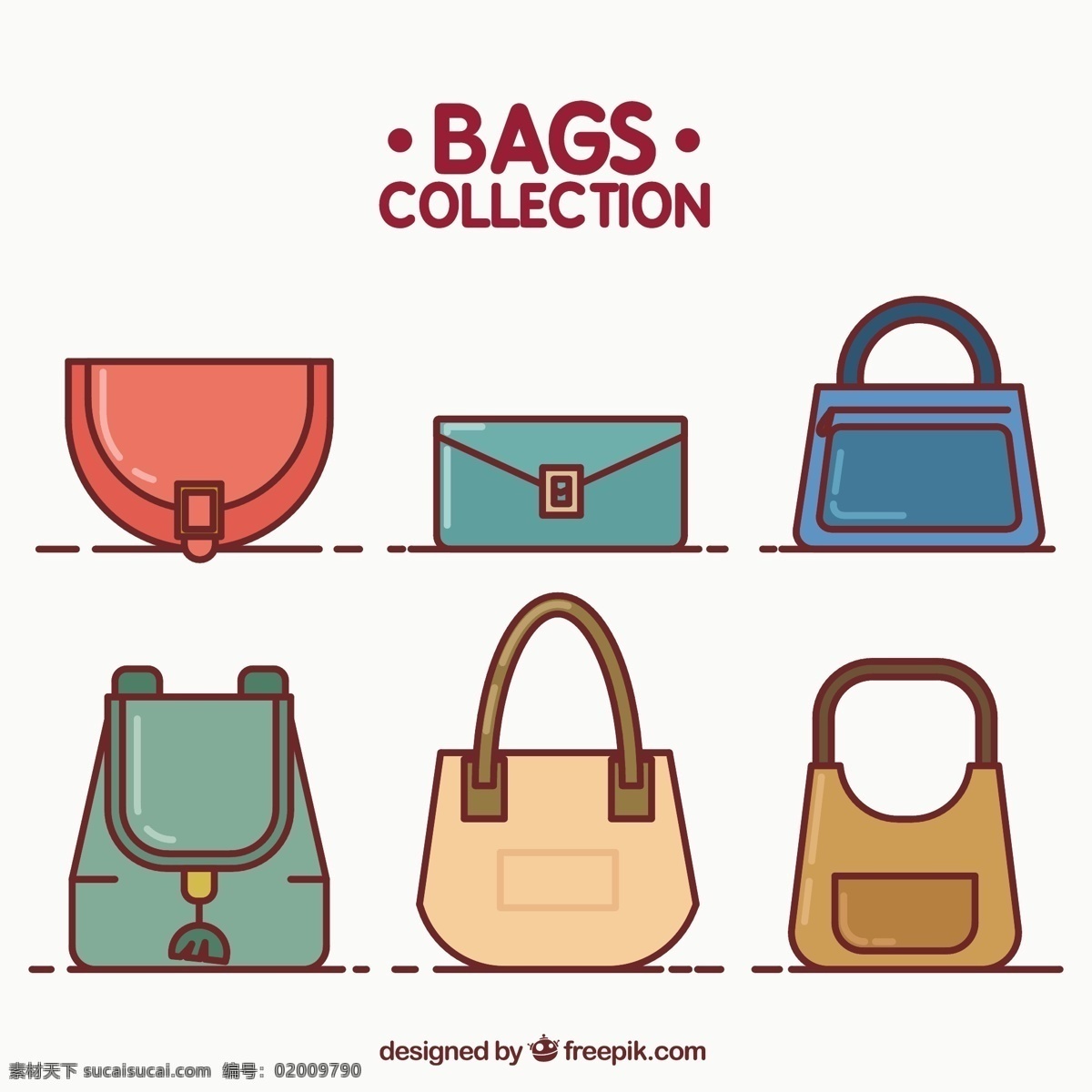 一群 优雅 女人 手提包 时尚 购物 平 包 商店 购物袋 平面设计 袋 手袋 钱包 行李 收集 附件