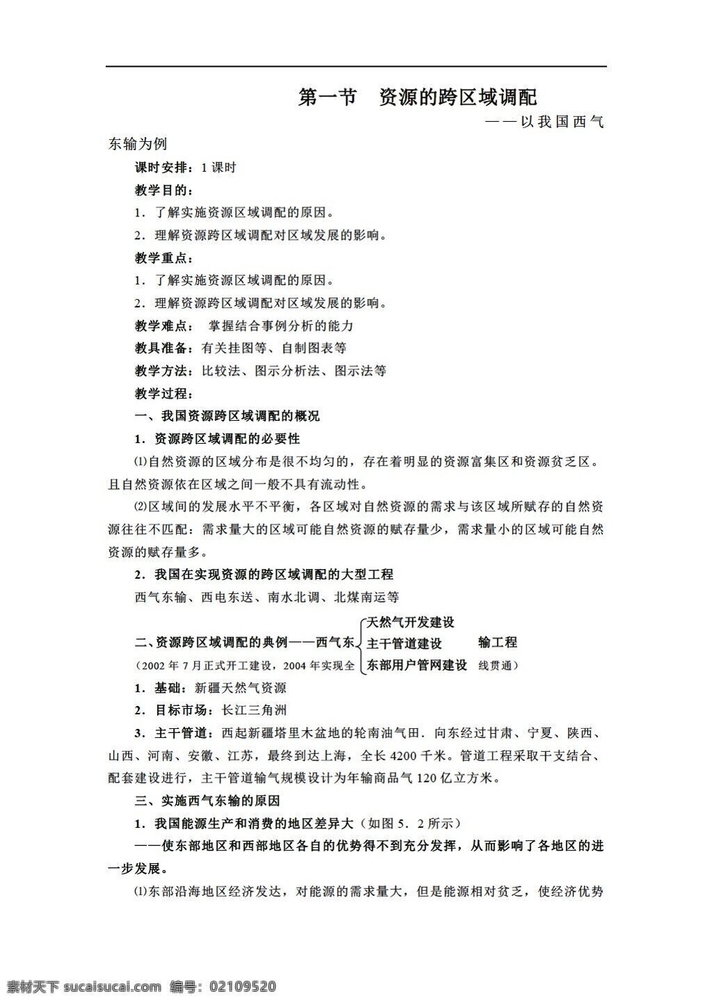 地理 人教 版 必修 资源 跨区 域 调配 我国 西 气 东 输 例 教案 人教版 必修3