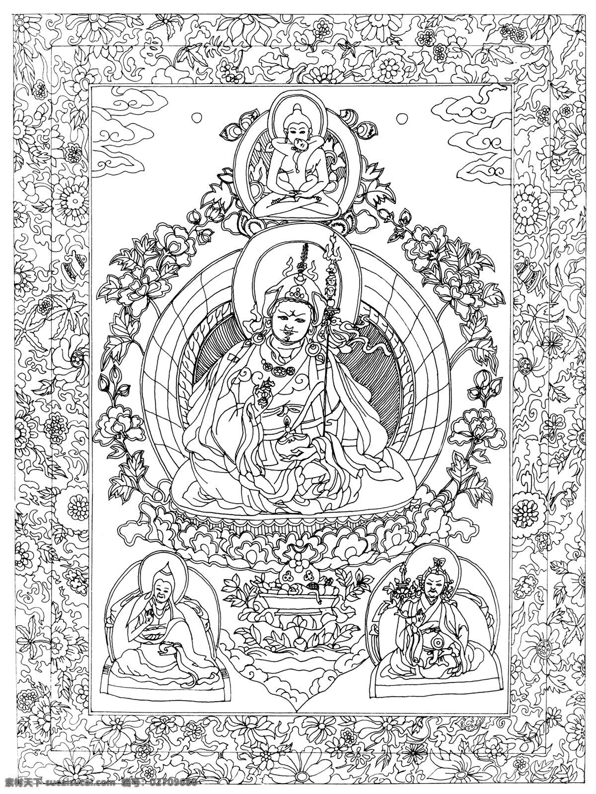 白描神仙佛像 国画0023 国画 设计素材 国画白描 中国画篇 书画美术 白色